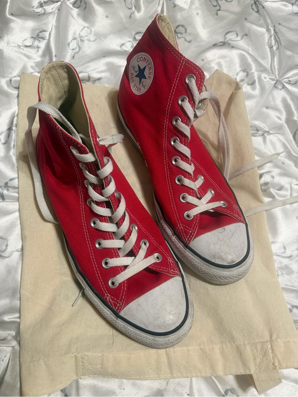 Converse High Top Sneakers - Red with White Accents (men’s 10, women’s 12)